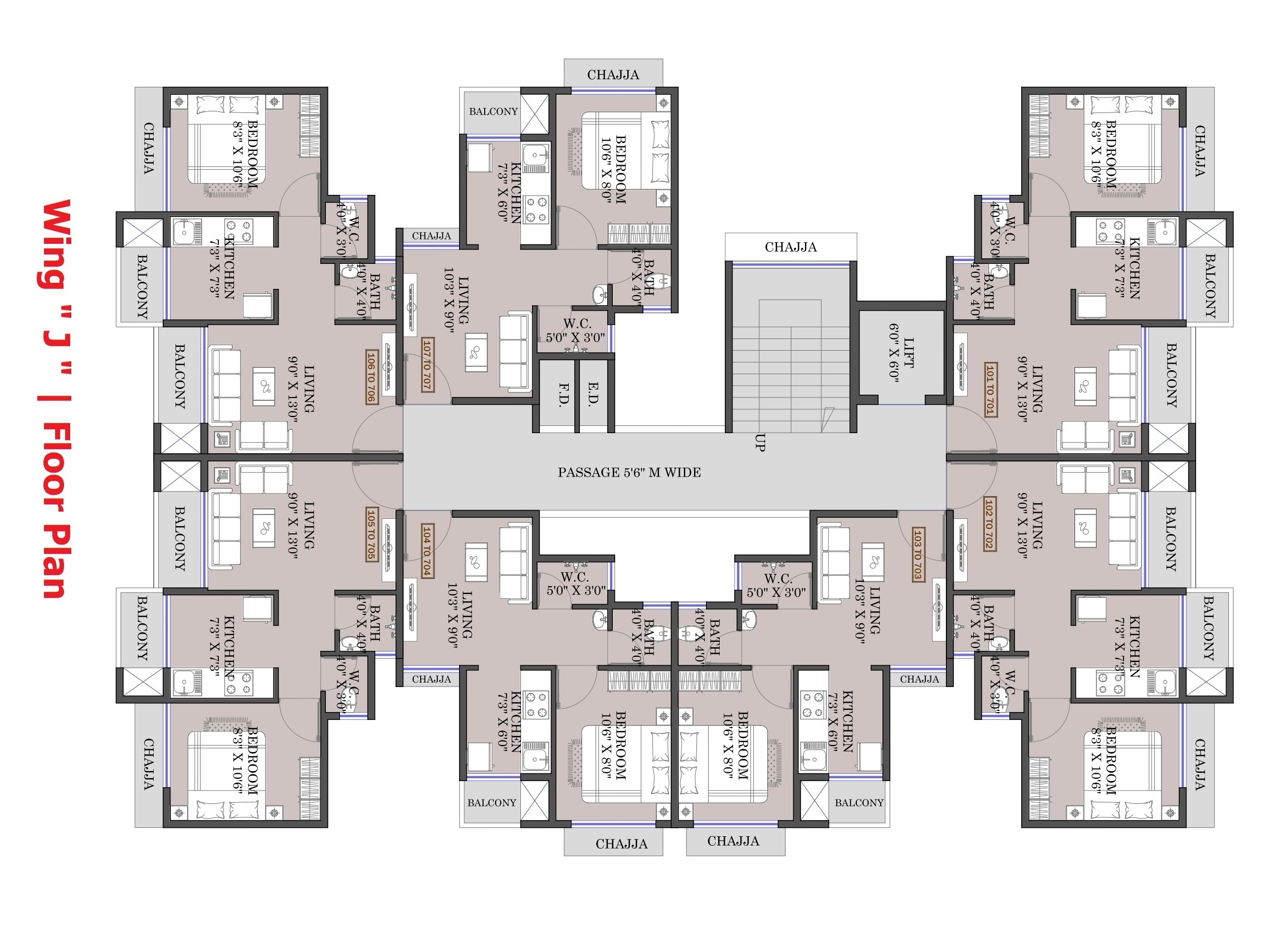 Wing J Floor Plan
